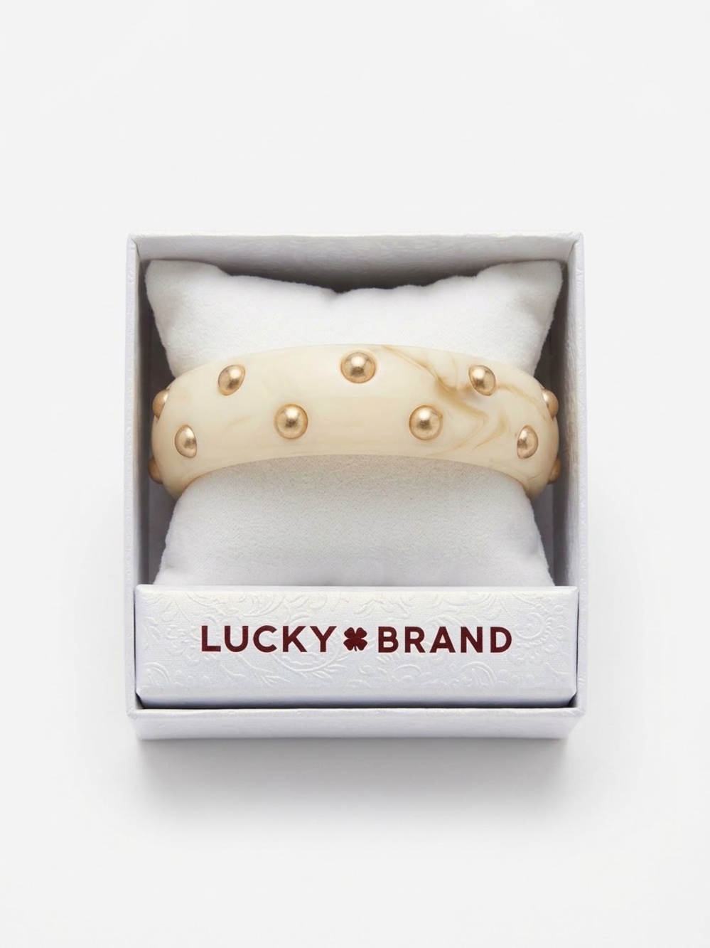 Lucky Brand Cream & Gold Studded Acrylic Bangle Bracelet with Box